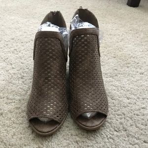 Dark Taupe Peep Toe Booties from Qupid